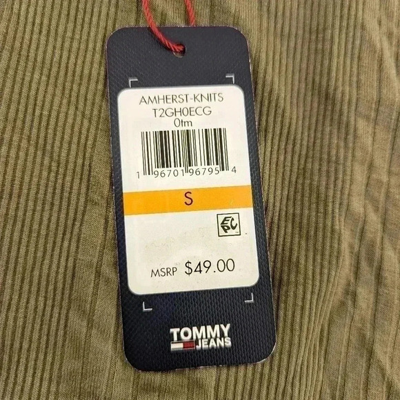 Tommy Jeans Women's Back Cutout Ribbed Long Sleeve Top Green Size Small NWT - Picture 2 of 13